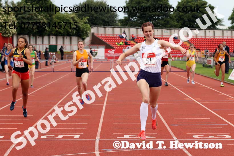 Senior girls 400 metres hurdles, English Schools Track and Field. Photo: David T. Hewitson/Sports for All Pics
